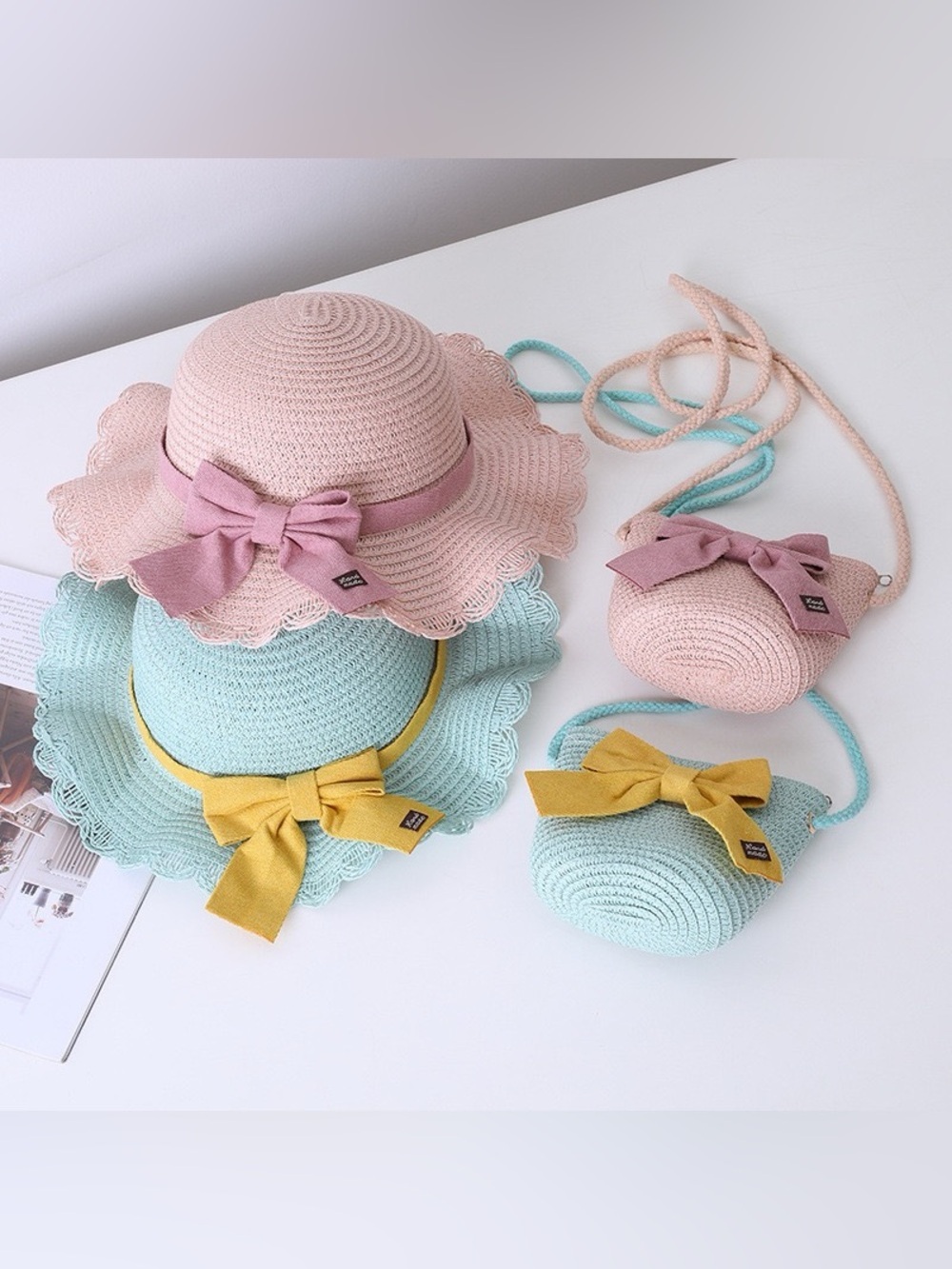 Straw Sun Hat & Crossbody Bag Set with Yellow Bow - Picture 3 of 7